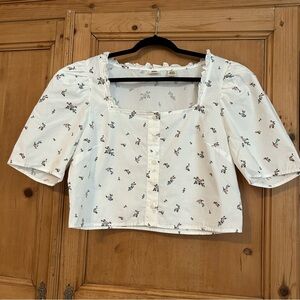 Levi's Women’s Cropped Cotton White Floral Button Top Sz XL